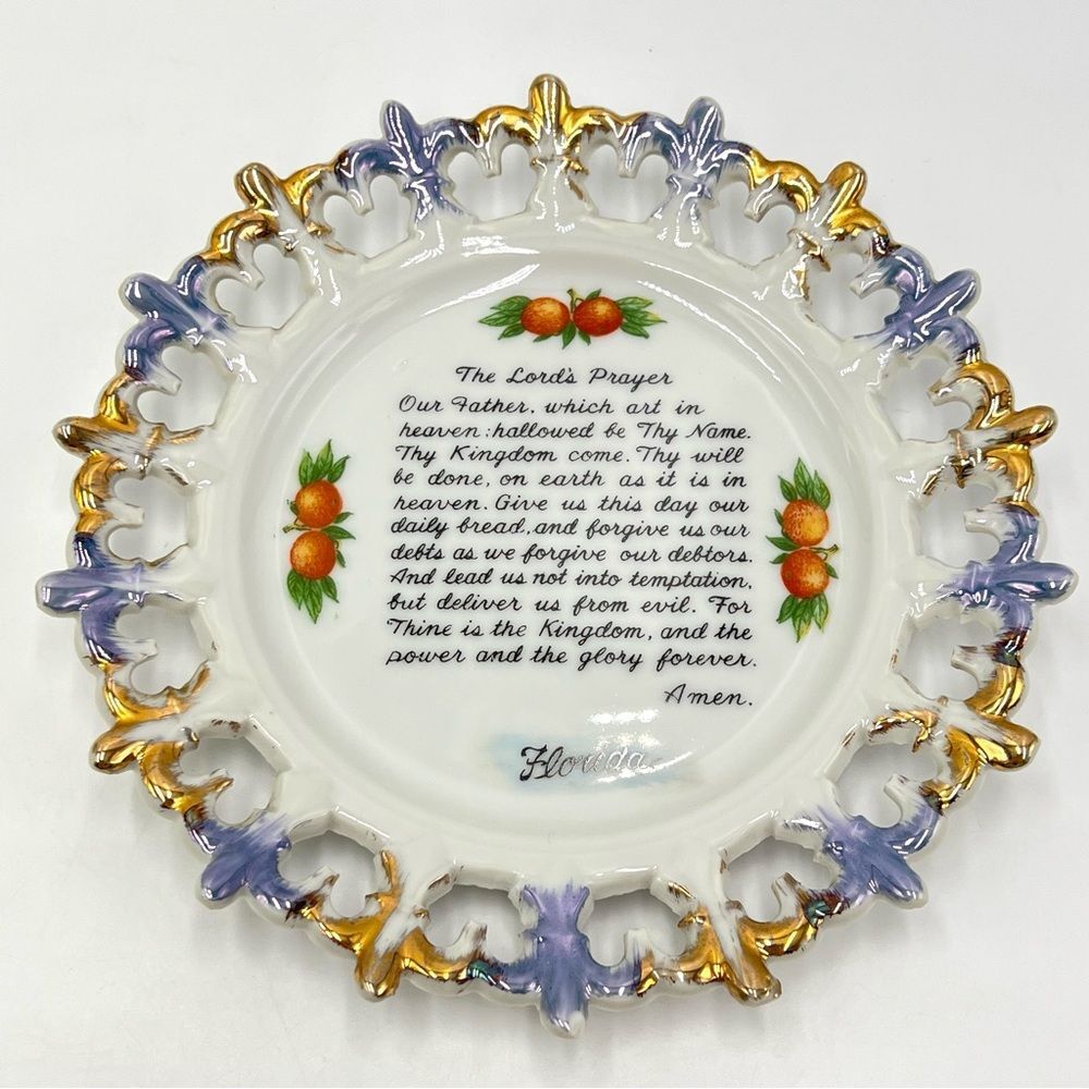 Vintage 1960's The Lord's Prayer Christian Florida Travel Souvenir Plate